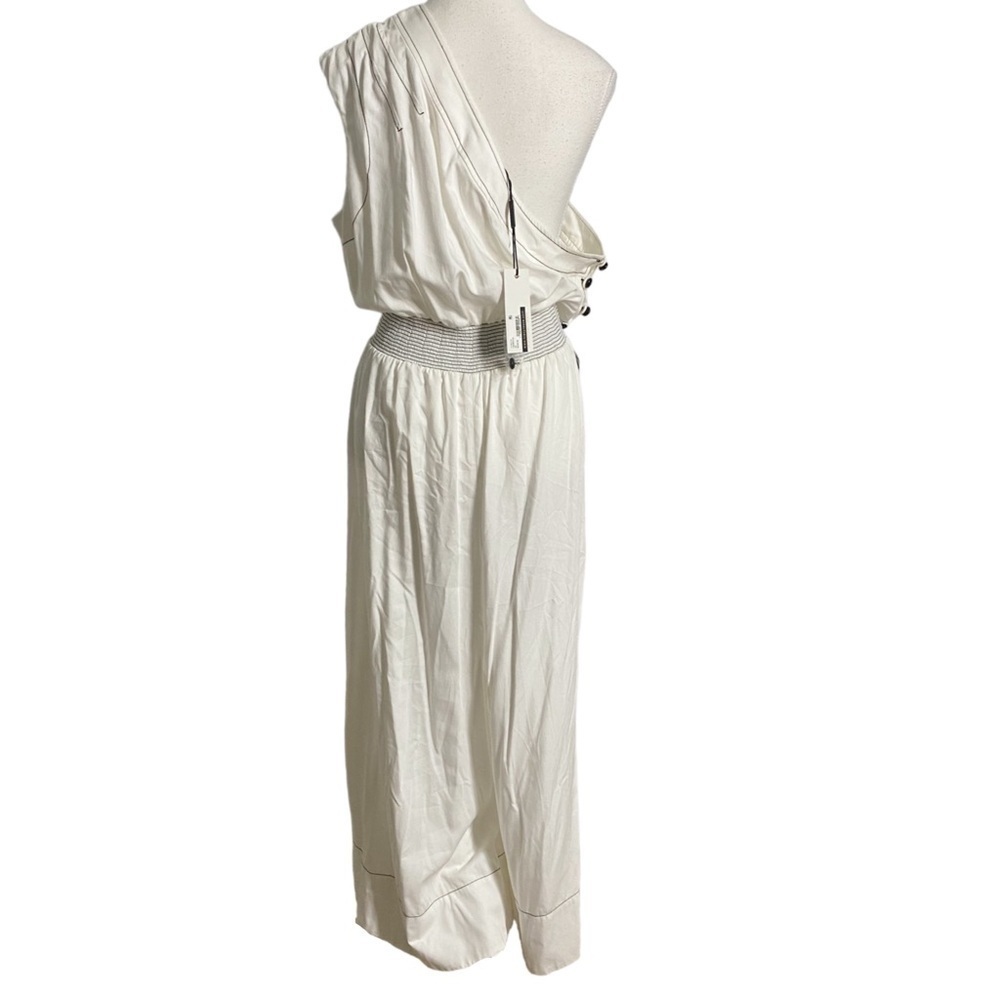 Tracy Reese White One Shoulder Sleeveless Jumpsuit with Smocked Waist NWT - Picture 2 of 16
